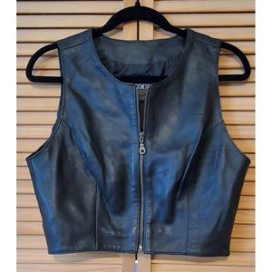 Kookie Real Leather Womens Vest, Zip Front, Cropped, size Med, Black Vintage